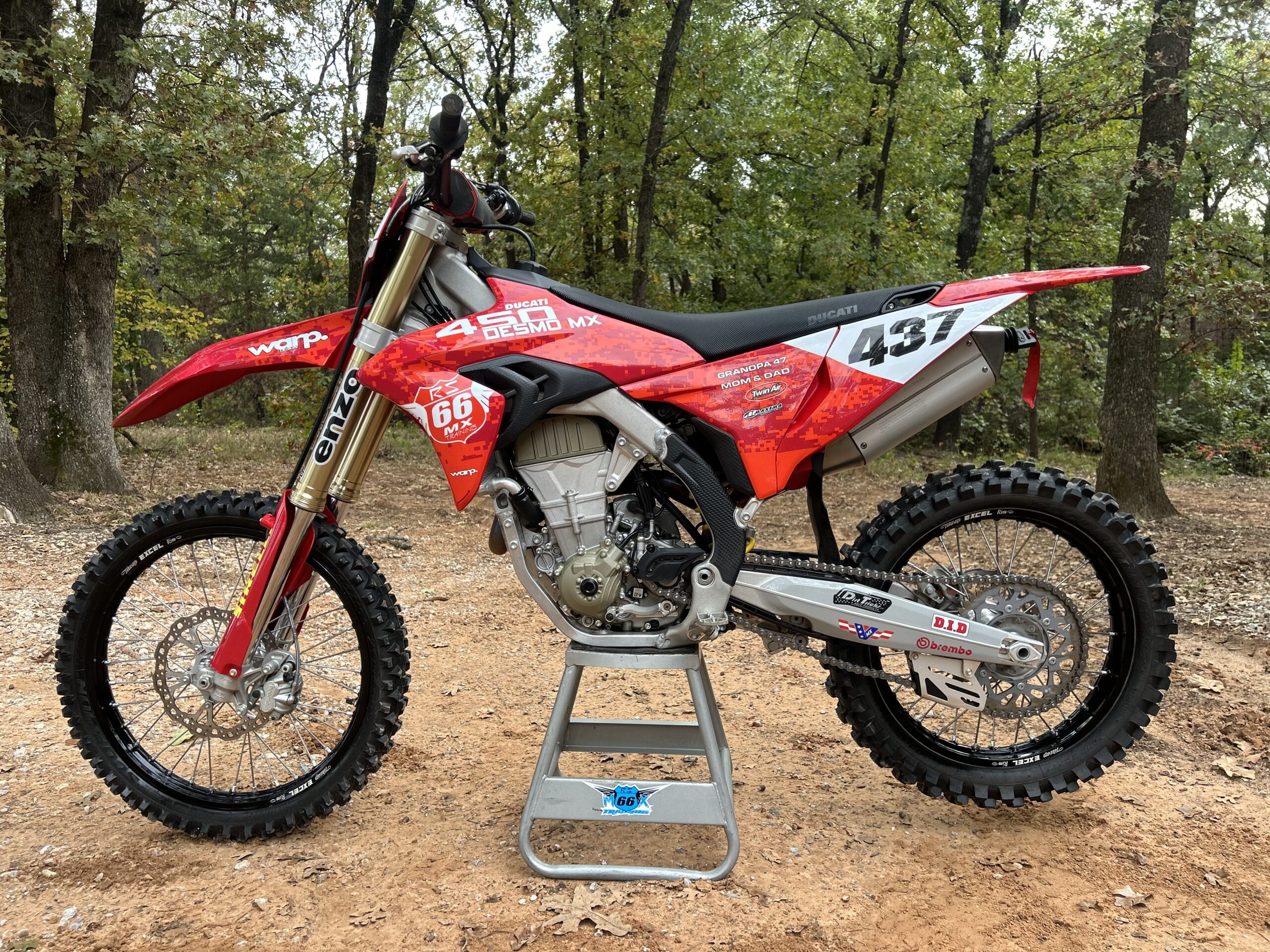 Ducati with Warp rider identification graphics