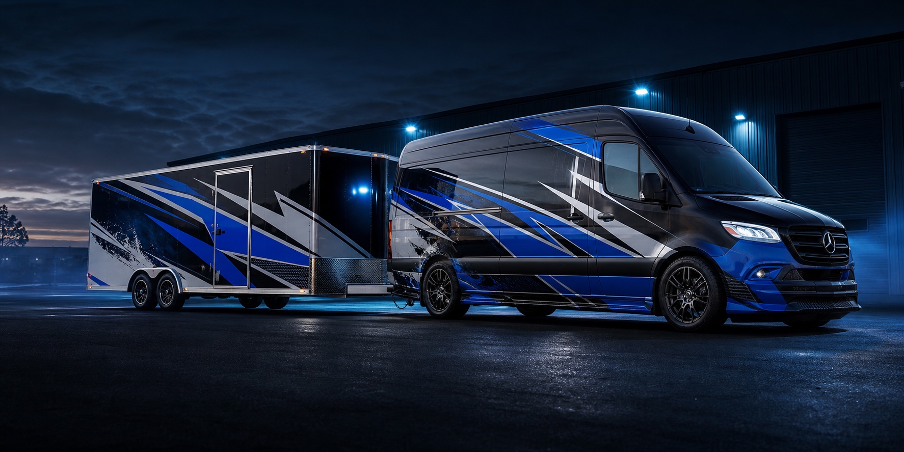 Full custom wrapped Mercedes Sprinter van and enclosed trailer