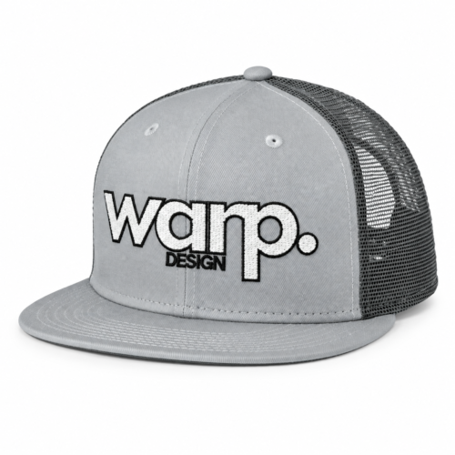 Grey and graphite New Era 9FIFTY snapback with white WARP embroidery and black outlines