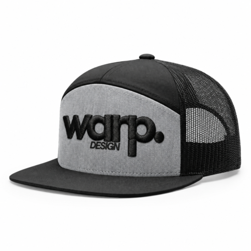 Heather grey and black Richardson snapback with raised black WARP 3D puff embroidery
