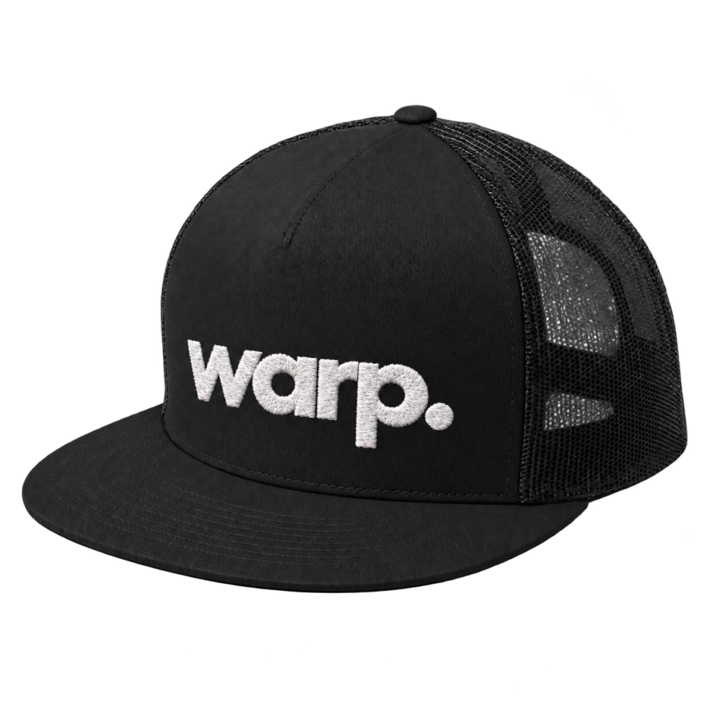 Black Yupoong snapback with white warp. embroidery