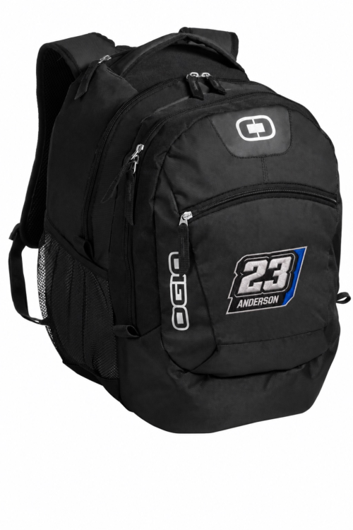 Black OGIO Rogue Pack with sample Anderson 23 rider embroidery