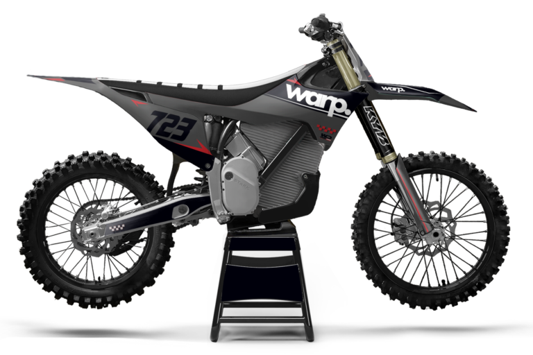 Precision semi-custom graphics kit on Stark Future VARG electric motocross bike