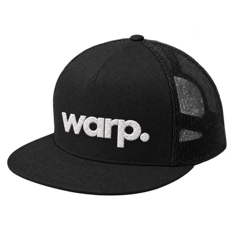 Black Yupoong snapback with white warp. embroidery